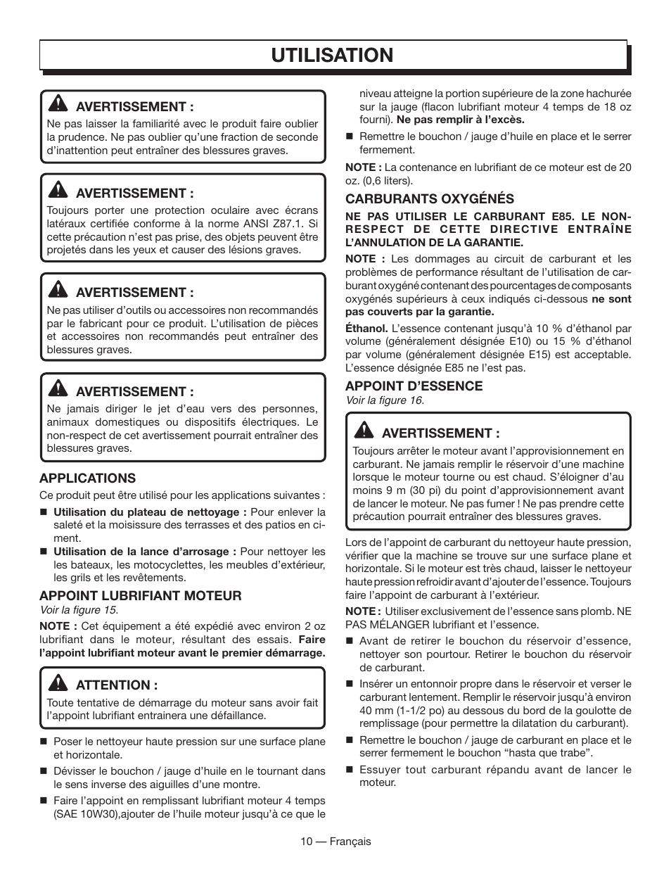 Utilisation | Homelite HL80833 User Manual | Page 29 / 52