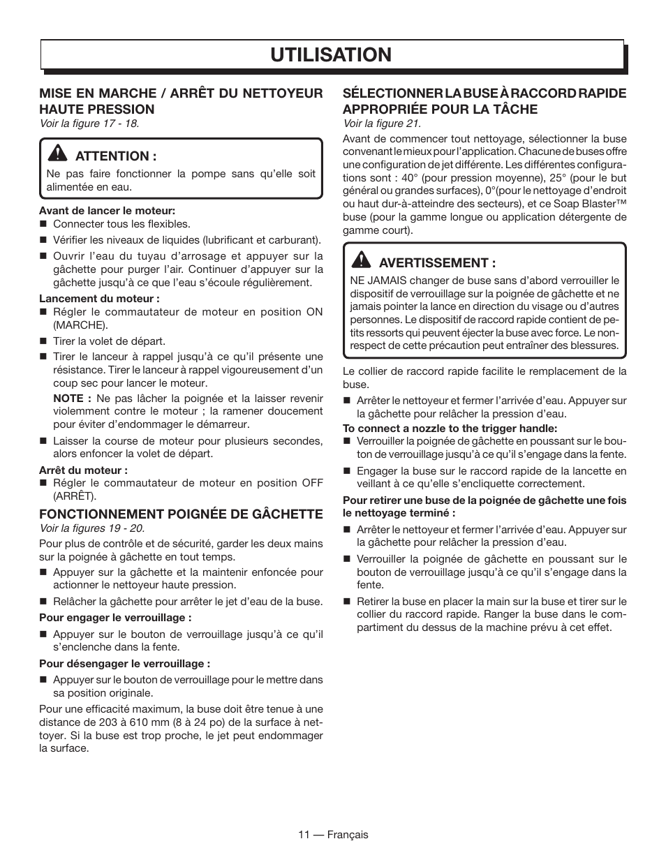 Utilisation | Homelite HL80833 User Manual | Page 30 / 52