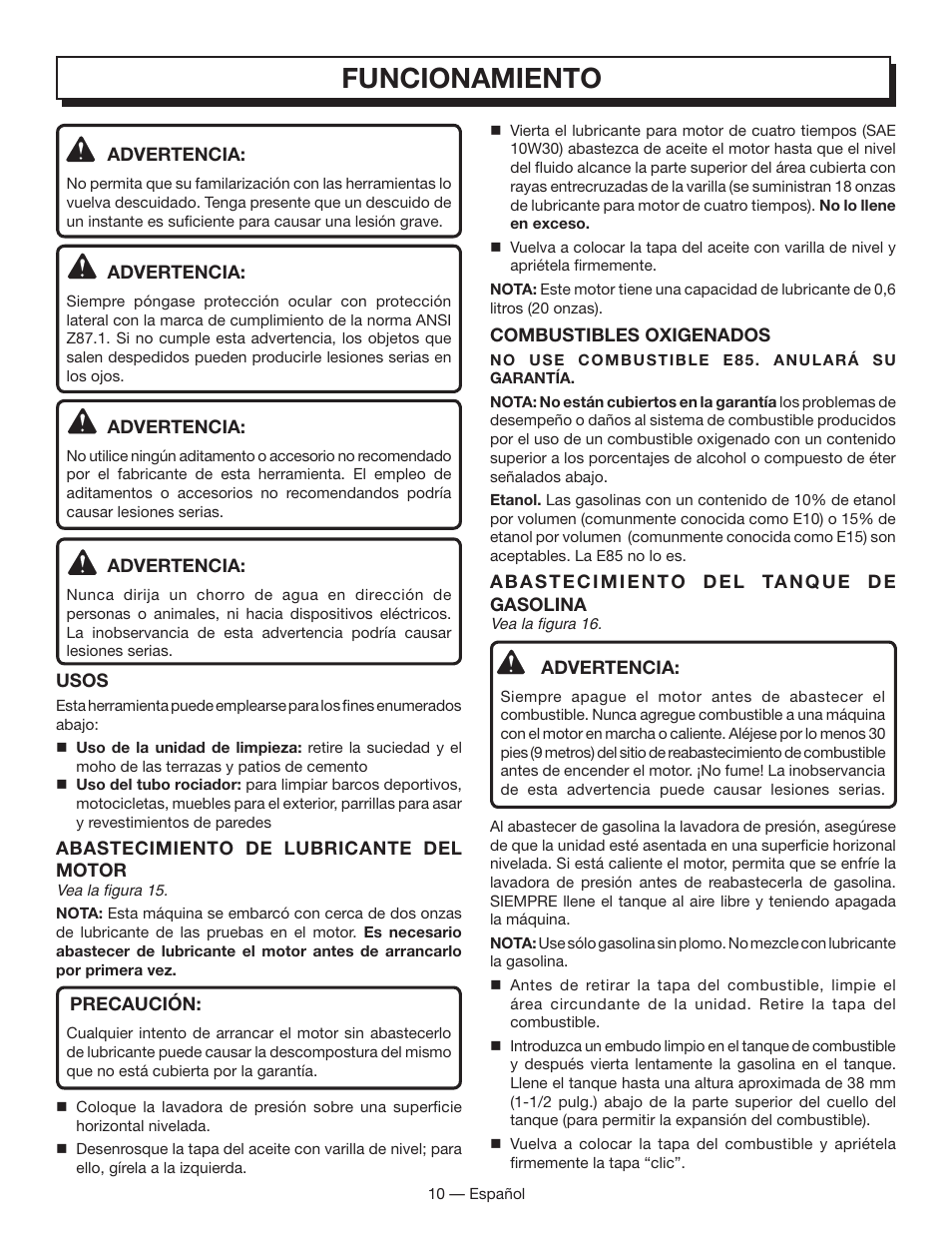 Funcionamiento | Homelite HL80833 User Manual | Page 44 / 52