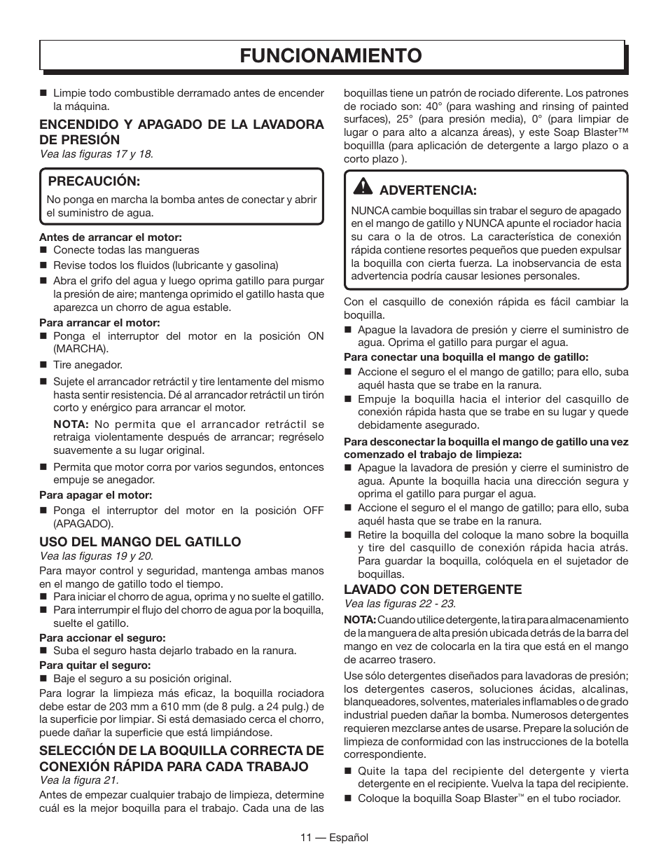 Funcionamiento | Homelite HL80833 User Manual | Page 45 / 52