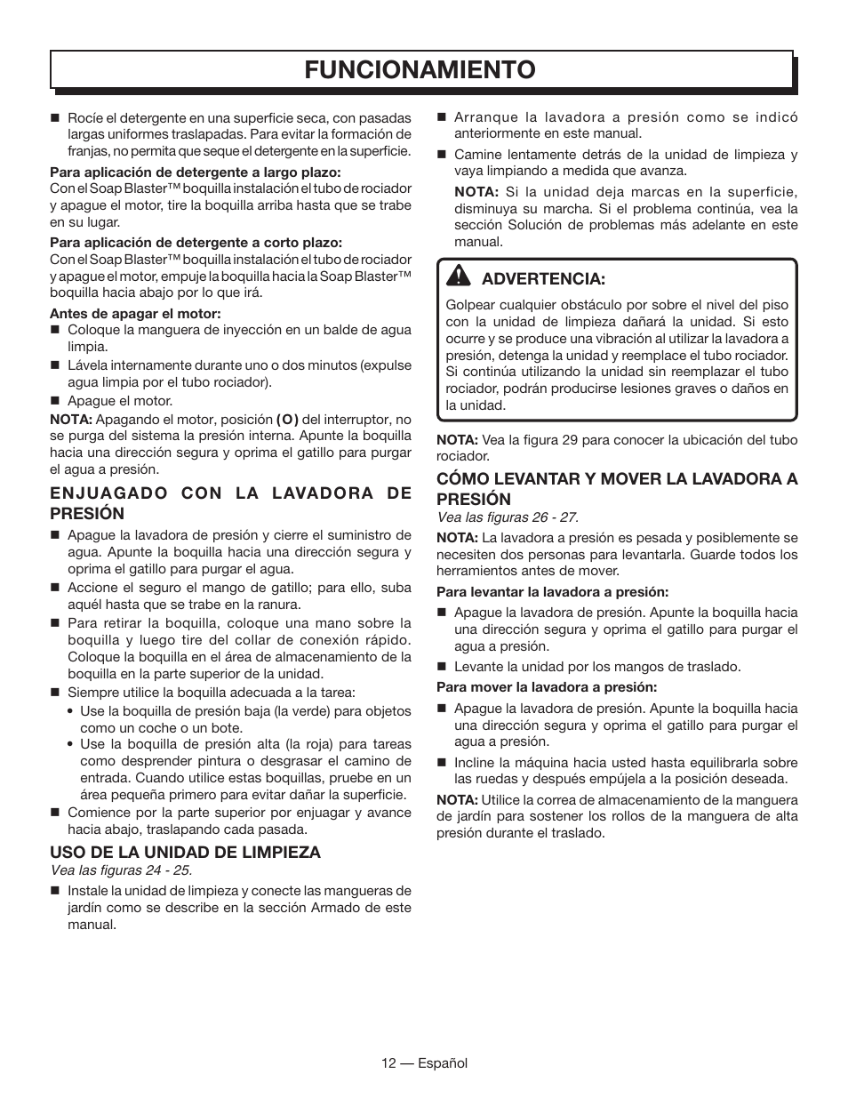 Funcionamiento | Homelite HL80833 User Manual | Page 46 / 52