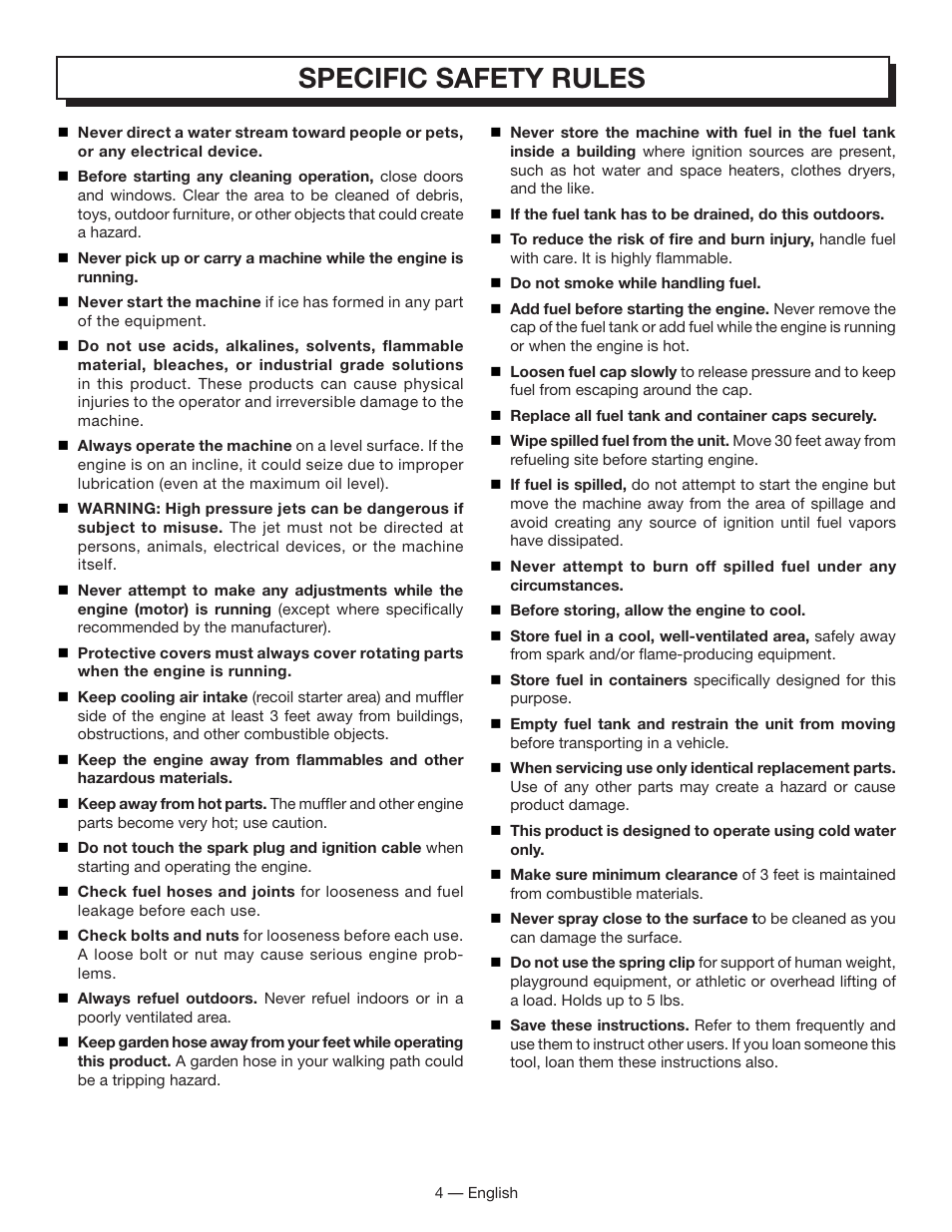 Specific safety rules | Homelite HL80833 User Manual | Page 8 / 52