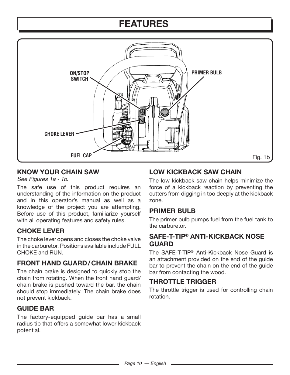 Features | Homelite UT10548 User Manual | Page 10 / 120