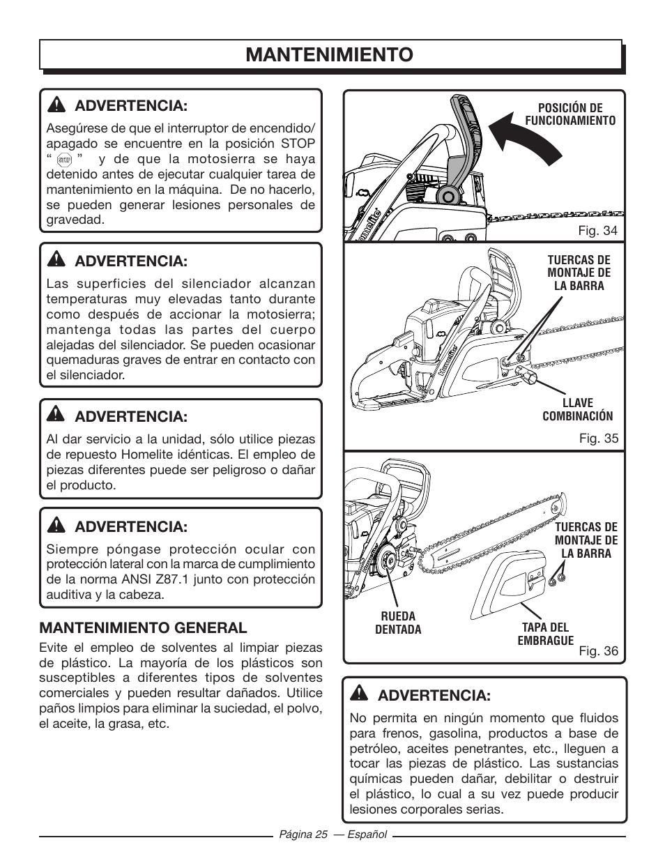 Mantenimiento | Homelite UT10548 User Manual | Page 103 / 120