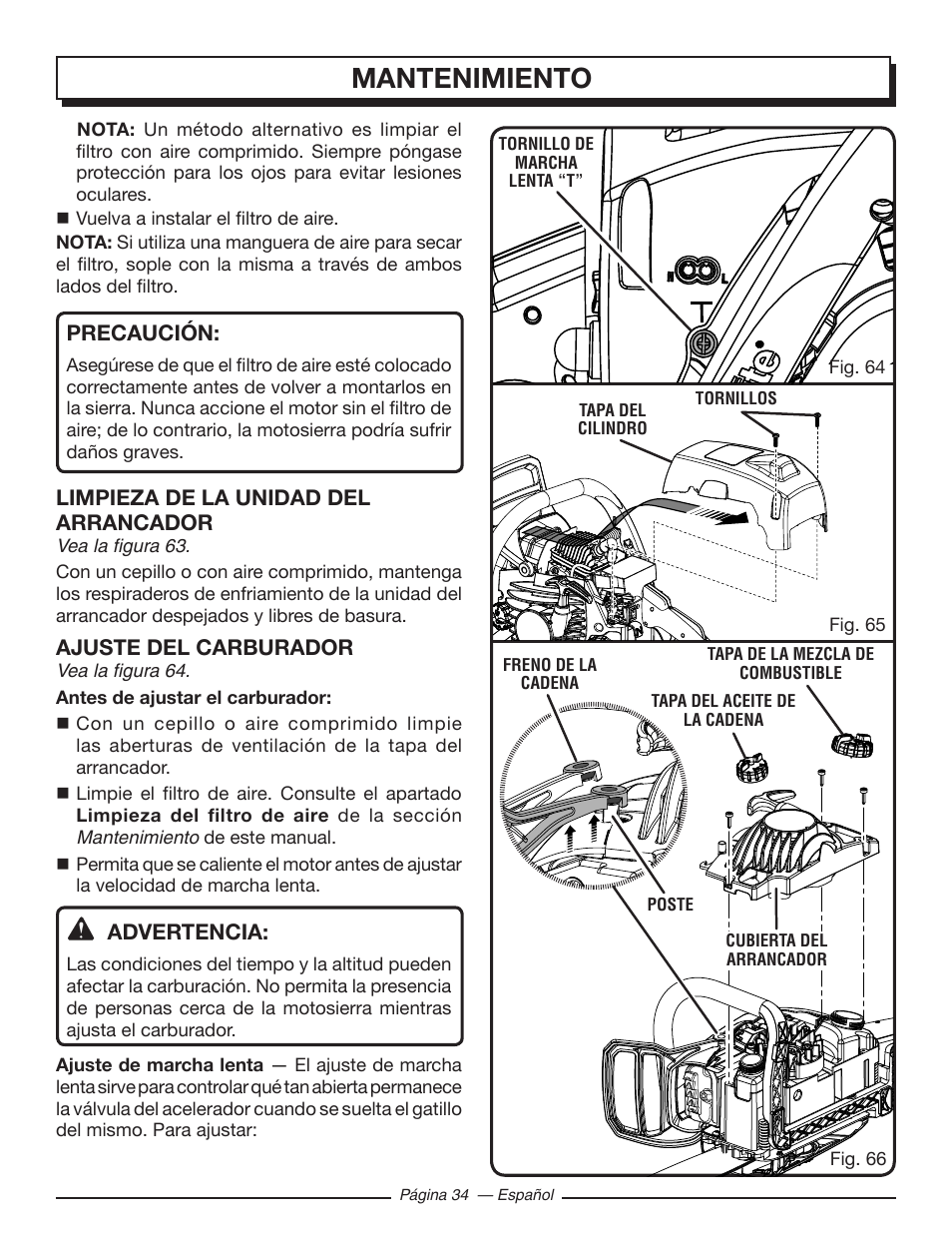 Mantenimiento | Homelite UT10548 User Manual | Page 112 / 120