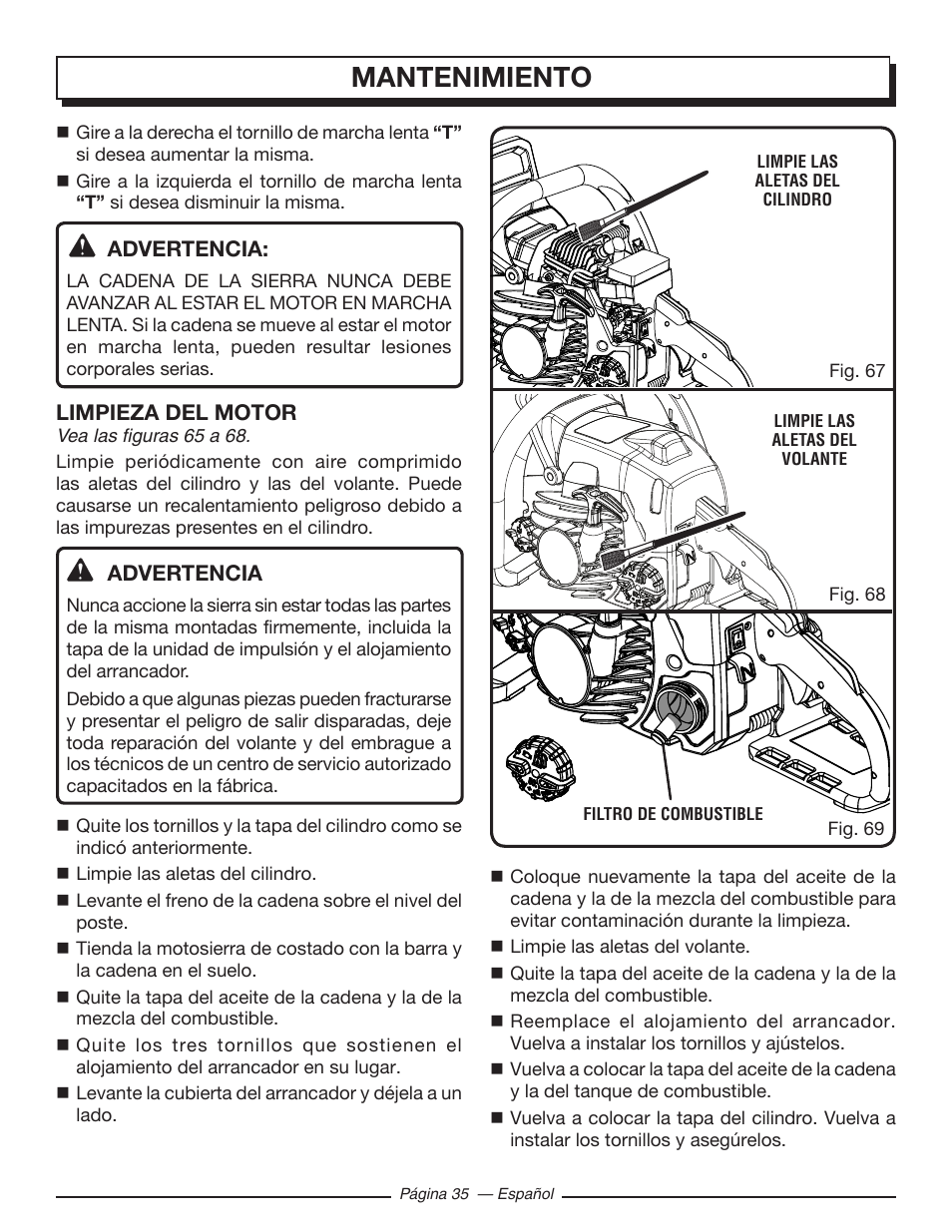 Mantenimiento | Homelite UT10548 User Manual | Page 113 / 120