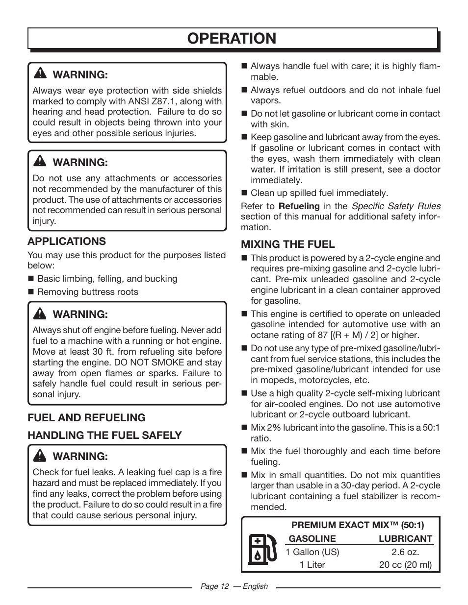 Operation | Homelite UT10548 User Manual | Page 12 / 120