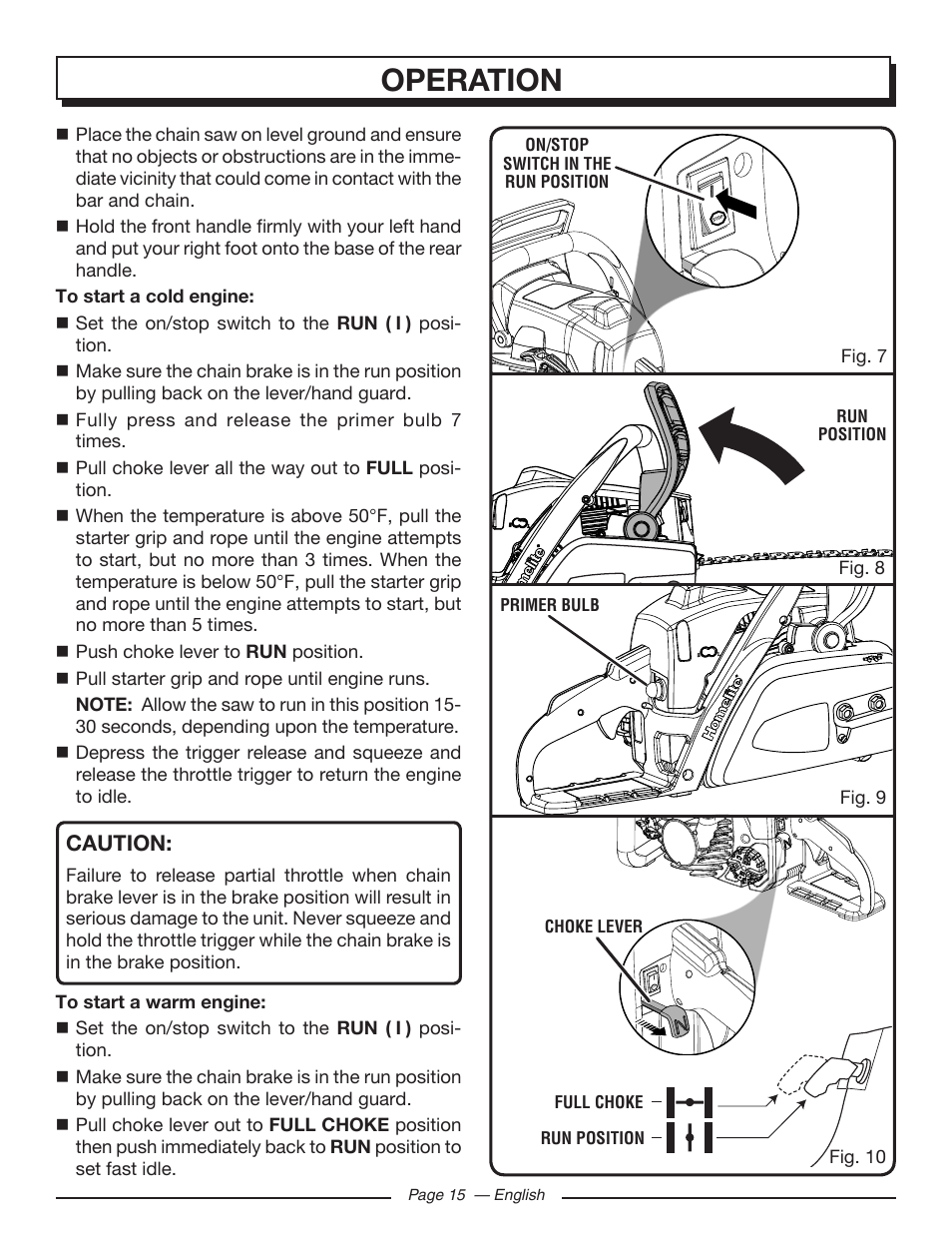 Operation, Caution | Homelite UT10548 User Manual | Page 15 / 120