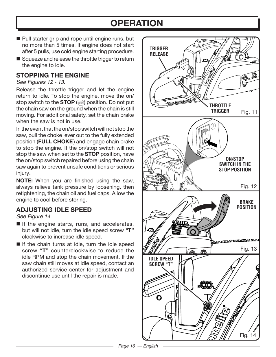 Operation | Homelite UT10548 User Manual | Page 16 / 120