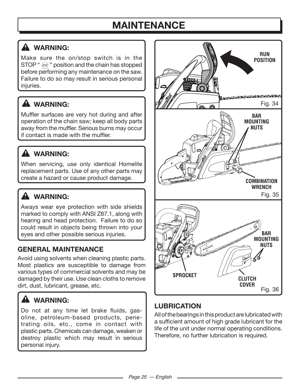 Maintenance | Homelite UT10548 User Manual | Page 25 / 120