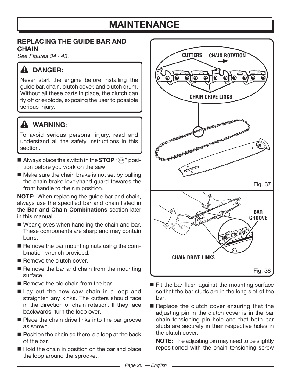 Maintenance | Homelite UT10548 User Manual | Page 26 / 120