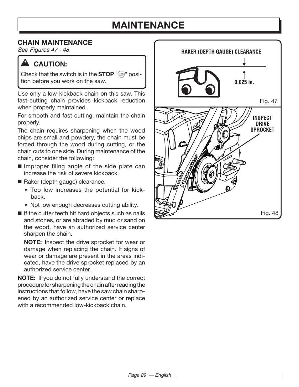 Maintenance | Homelite UT10548 User Manual | Page 29 / 120