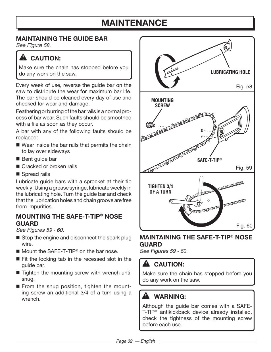 Maintenance | Homelite UT10548 User Manual | Page 32 / 120