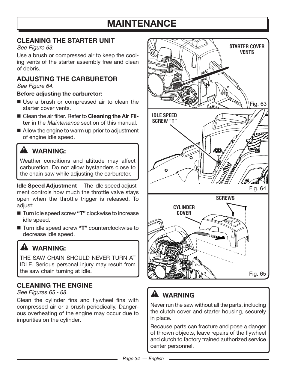 Maintenance | Homelite UT10548 User Manual | Page 34 / 120