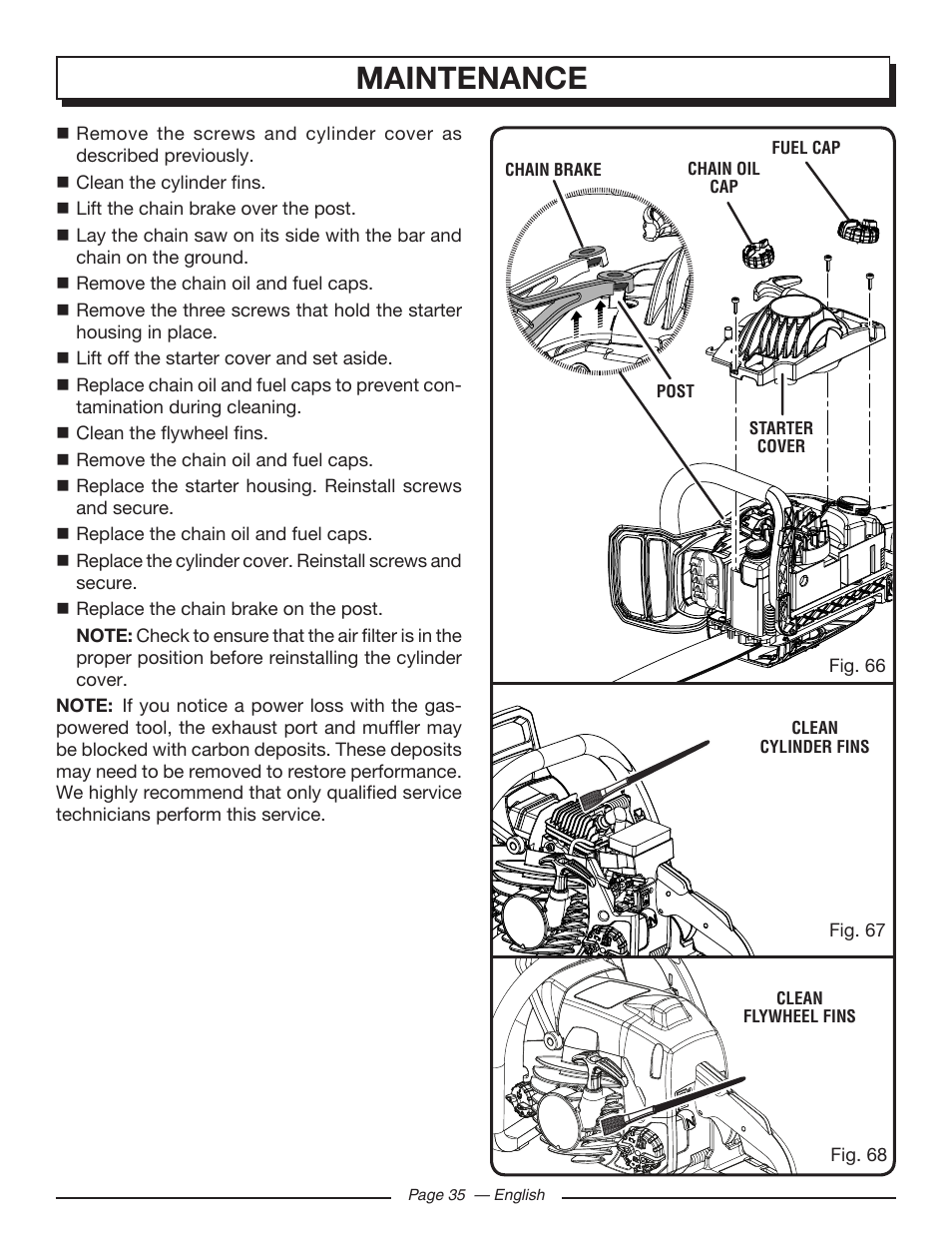 Maintenance | Homelite UT10548 User Manual | Page 35 / 120