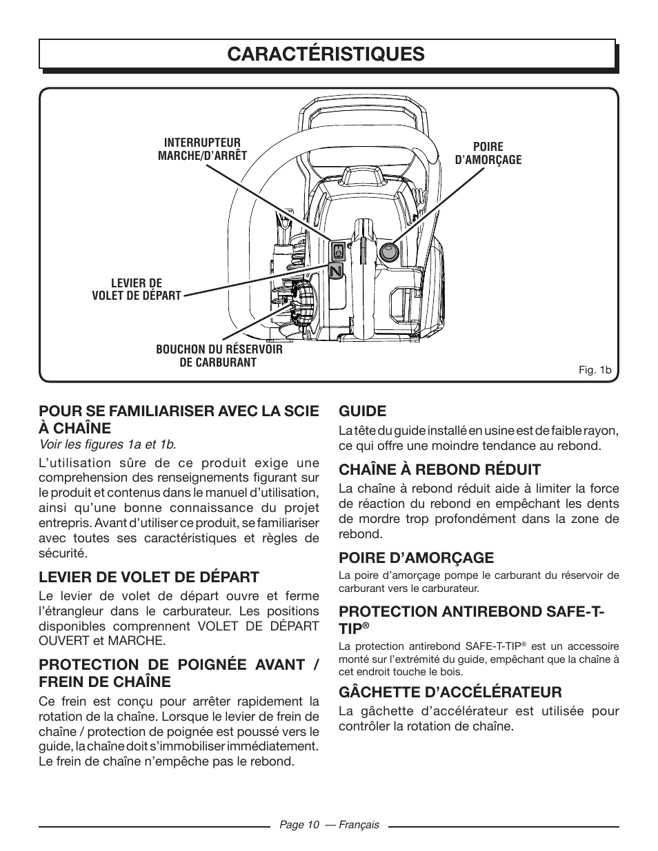Caractéristiques | Homelite UT10548 User Manual | Page 49 / 120