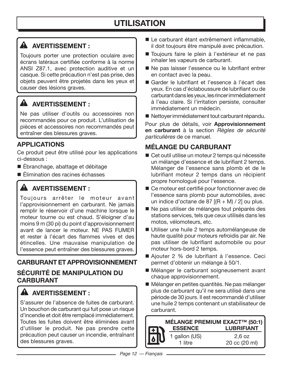 Utilisation | Homelite UT10548 User Manual | Page 51 / 120