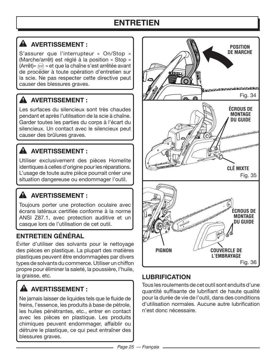 Entretien | Homelite UT10548 User Manual | Page 64 / 120