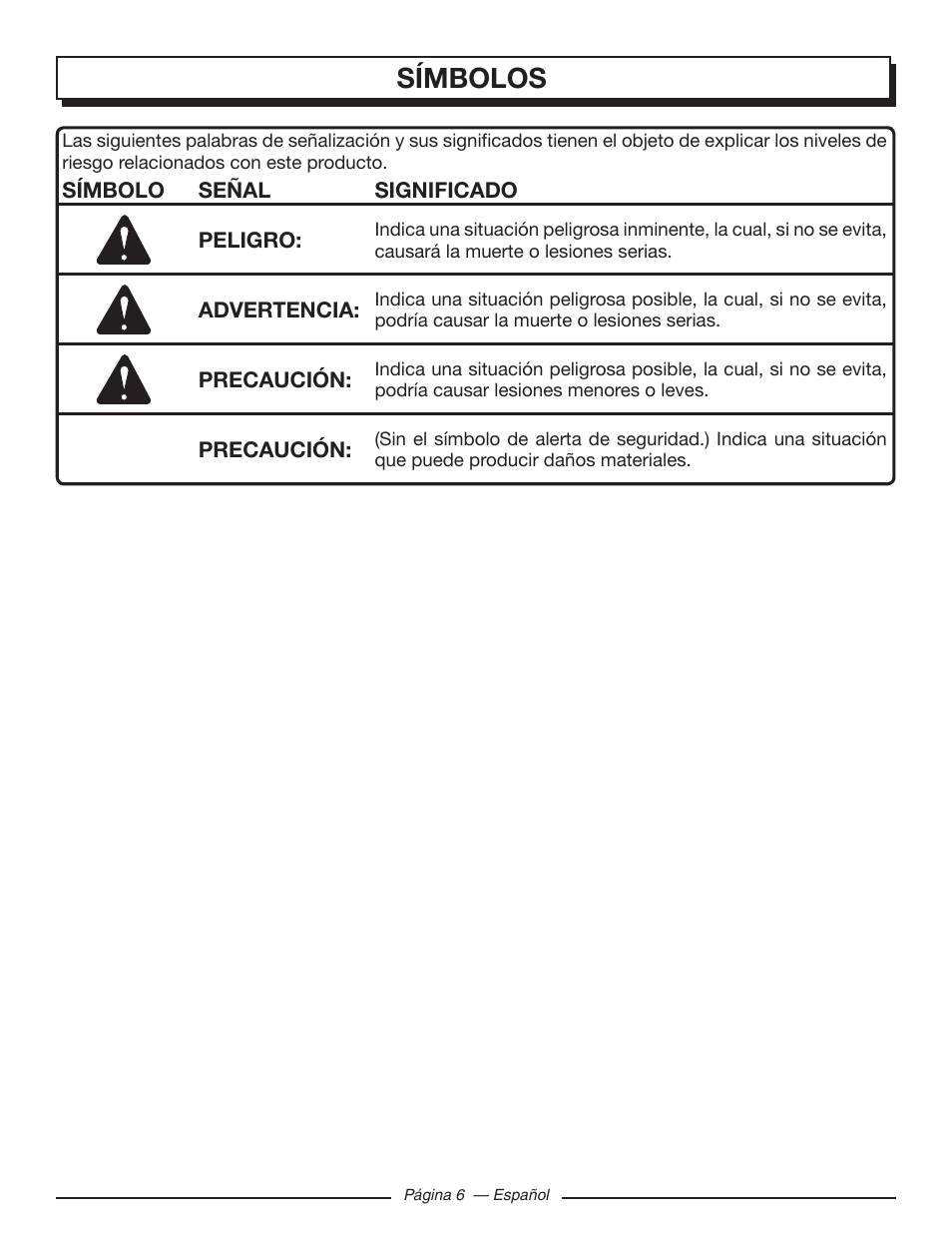 Símbolos | Homelite UT10548 User Manual | Page 84 / 120