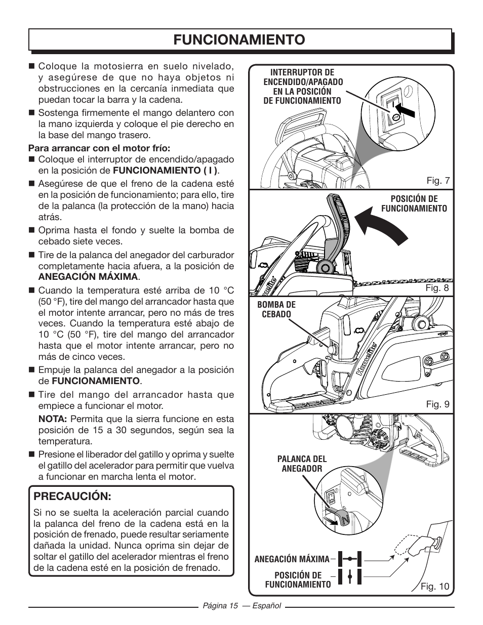 Funcionamiento, Precaución | Homelite UT10548 User Manual | Page 93 / 120