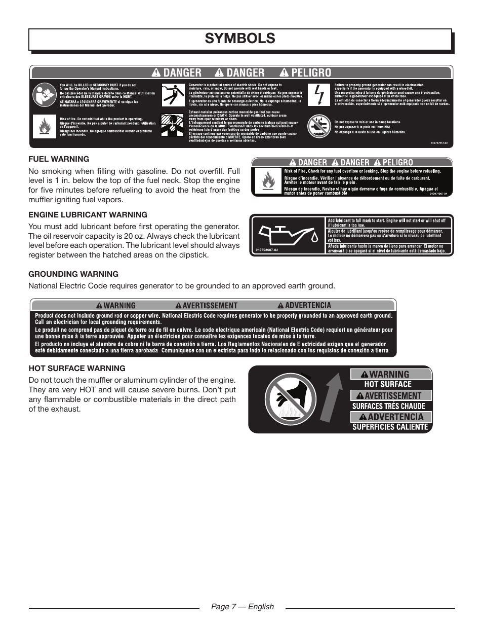 Symbols | Homelite UT902211 User Manual | Page 11 / 64