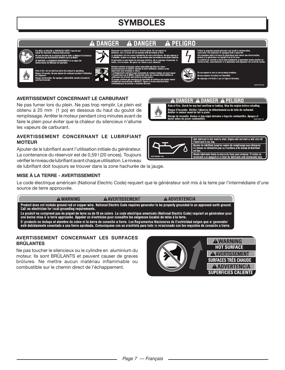 Symboles | Homelite UT902211 User Manual | Page 30 / 64