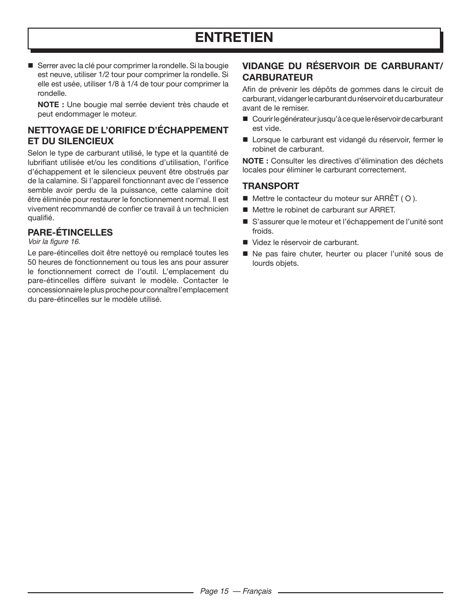 Entretien | Homelite UT902211 User Manual | Page 38 / 64