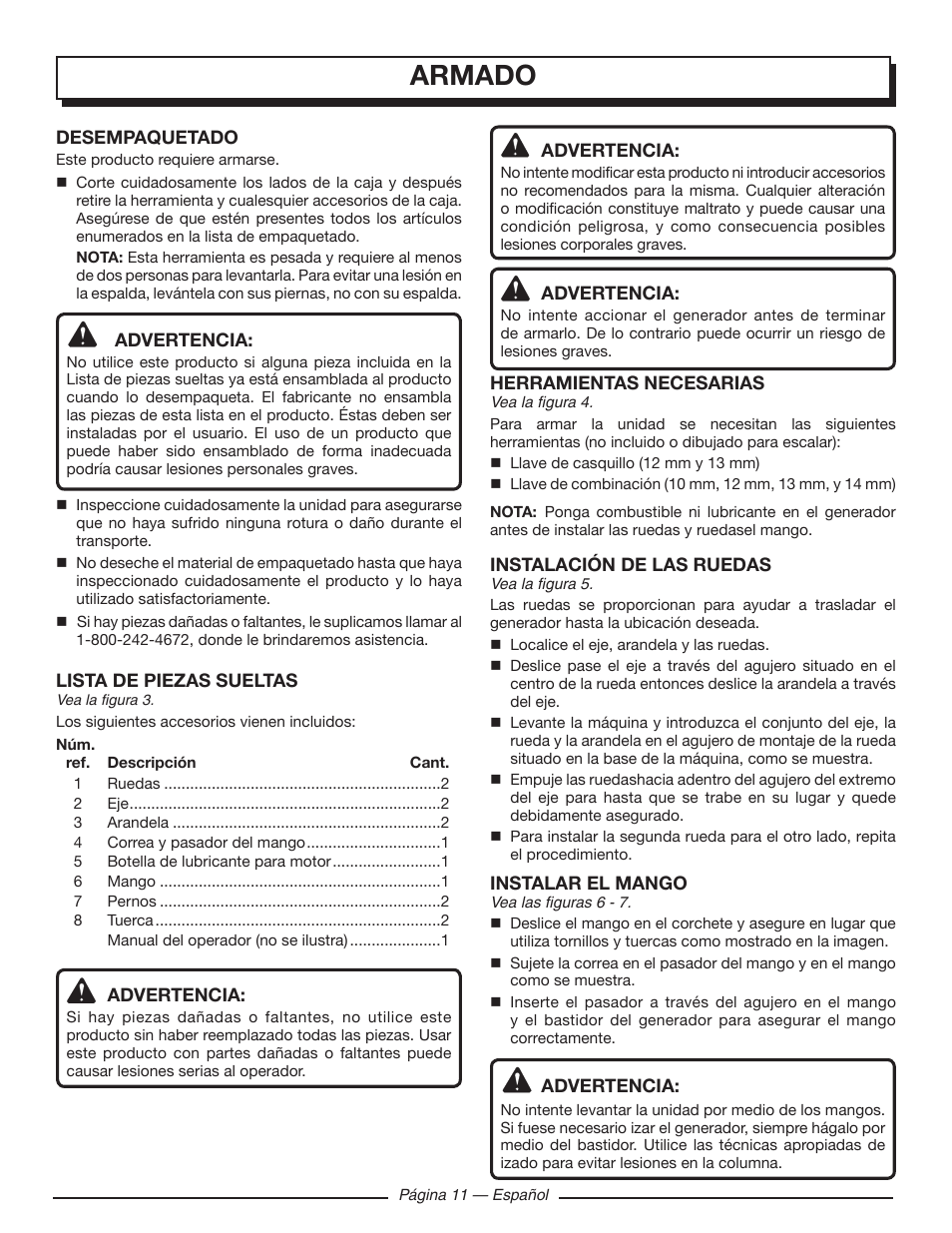 Armado | Homelite UT902211 User Manual | Page 53 / 64