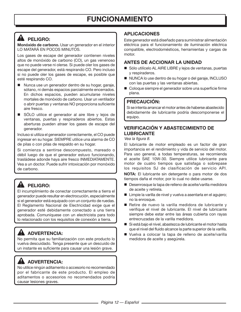 Funcionamiento | Homelite UT902211 User Manual | Page 54 / 64