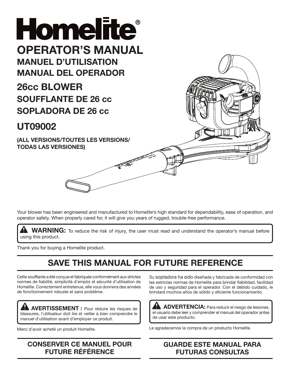 Homelite UT09002 User Manual | 38 pages