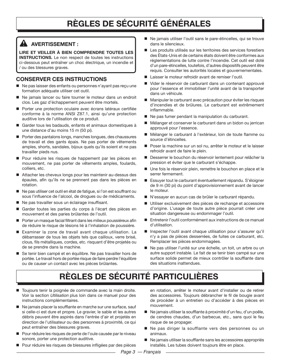 Conserver ces instructions | Homelite UT09002 User Manual | Page 16 / 38