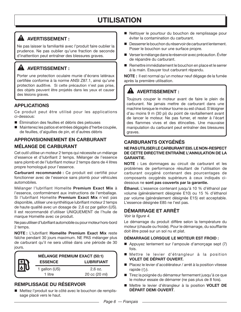 Utilisation | Homelite UT09002 User Manual | Page 19 / 38