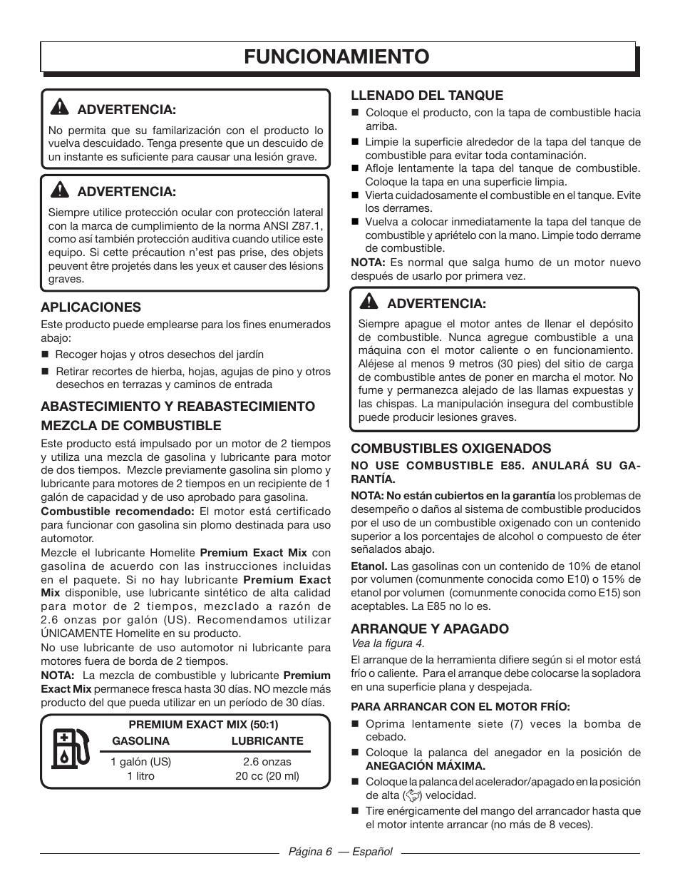 Funcionamiento | Homelite UT09002 User Manual | Page 30 / 38