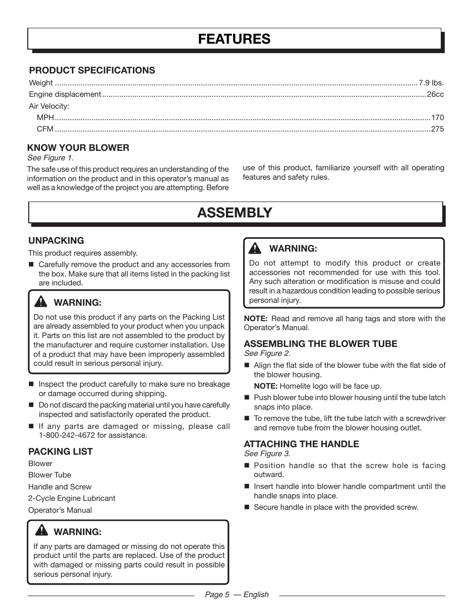 Features features, Assembly | Homelite UT09002 User Manual | Page 7 / 38