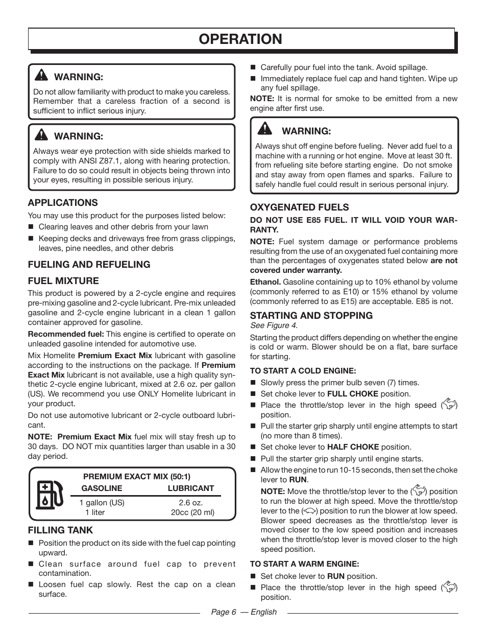 Operation | Homelite UT09002 User Manual | Page 8 / 38