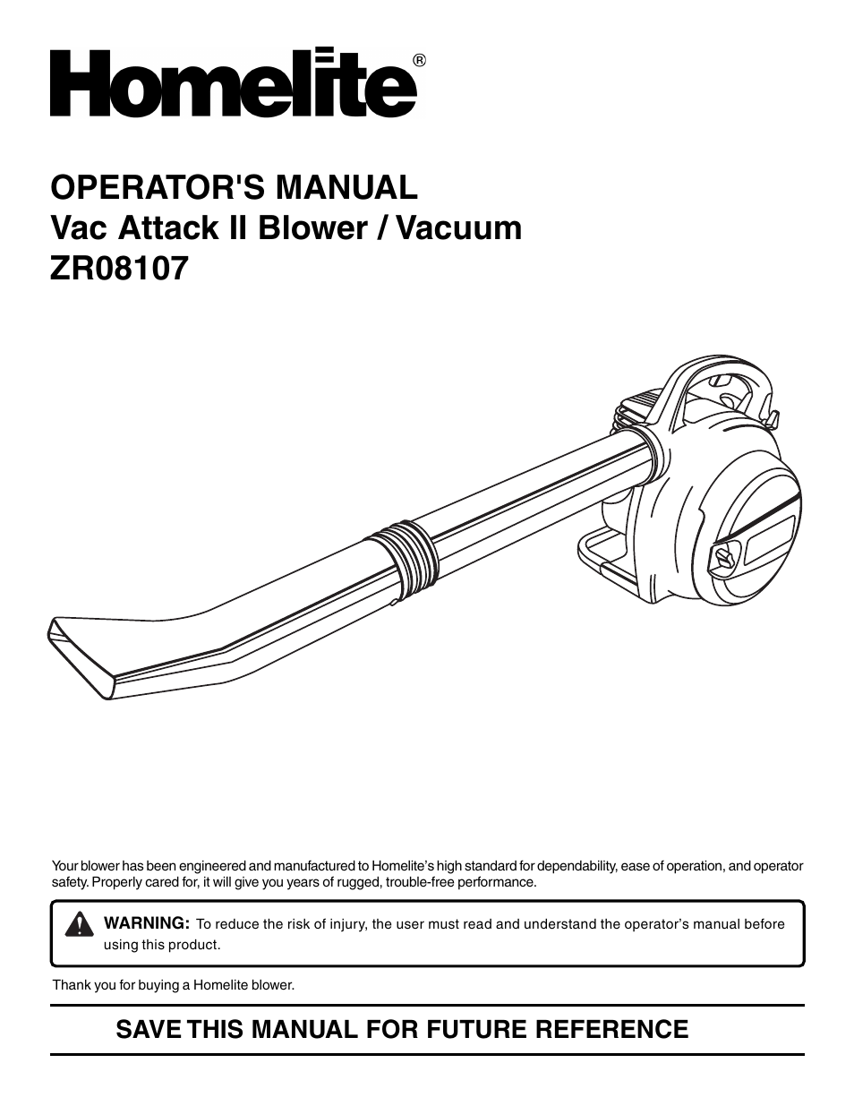 Homelite ZR08107 User Manual | 20 pages