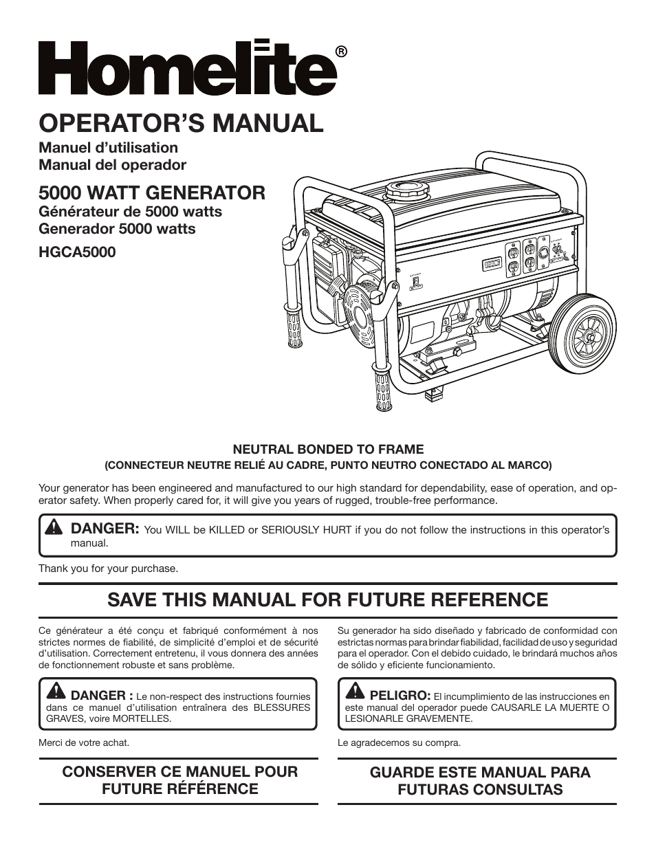 Homelite HGCA5000 User Manual | 60 pages