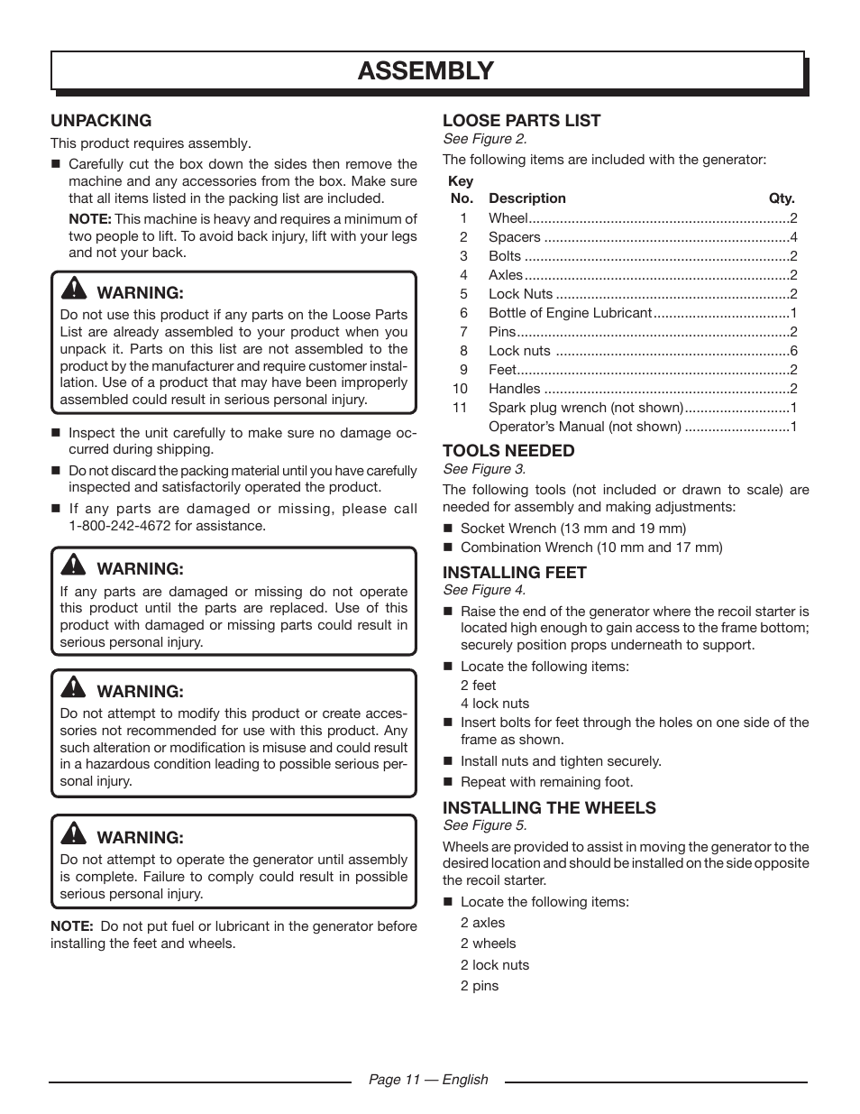 Assembly | Homelite HGCA5000 User Manual | Page 15 / 60