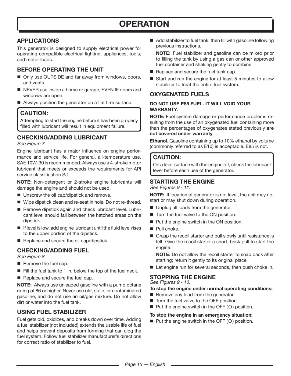 Operation | Homelite HGCA5000 User Manual | Page 17 / 60