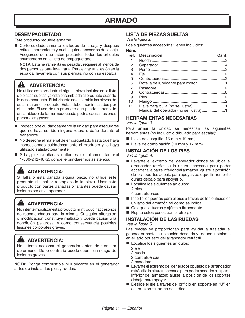 Armado | Homelite HGCA5000 User Manual | Page 51 / 60