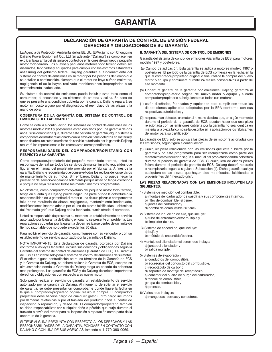 Garantía | Homelite HGCA5000 User Manual | Page 59 / 60