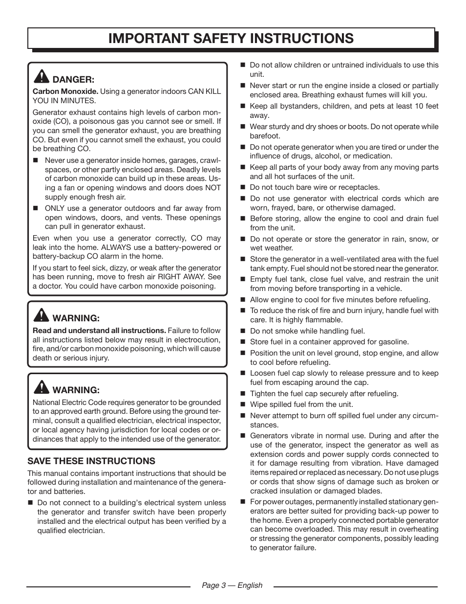 Important safety instructions | Homelite HGCA5000 User Manual | Page 7 / 60