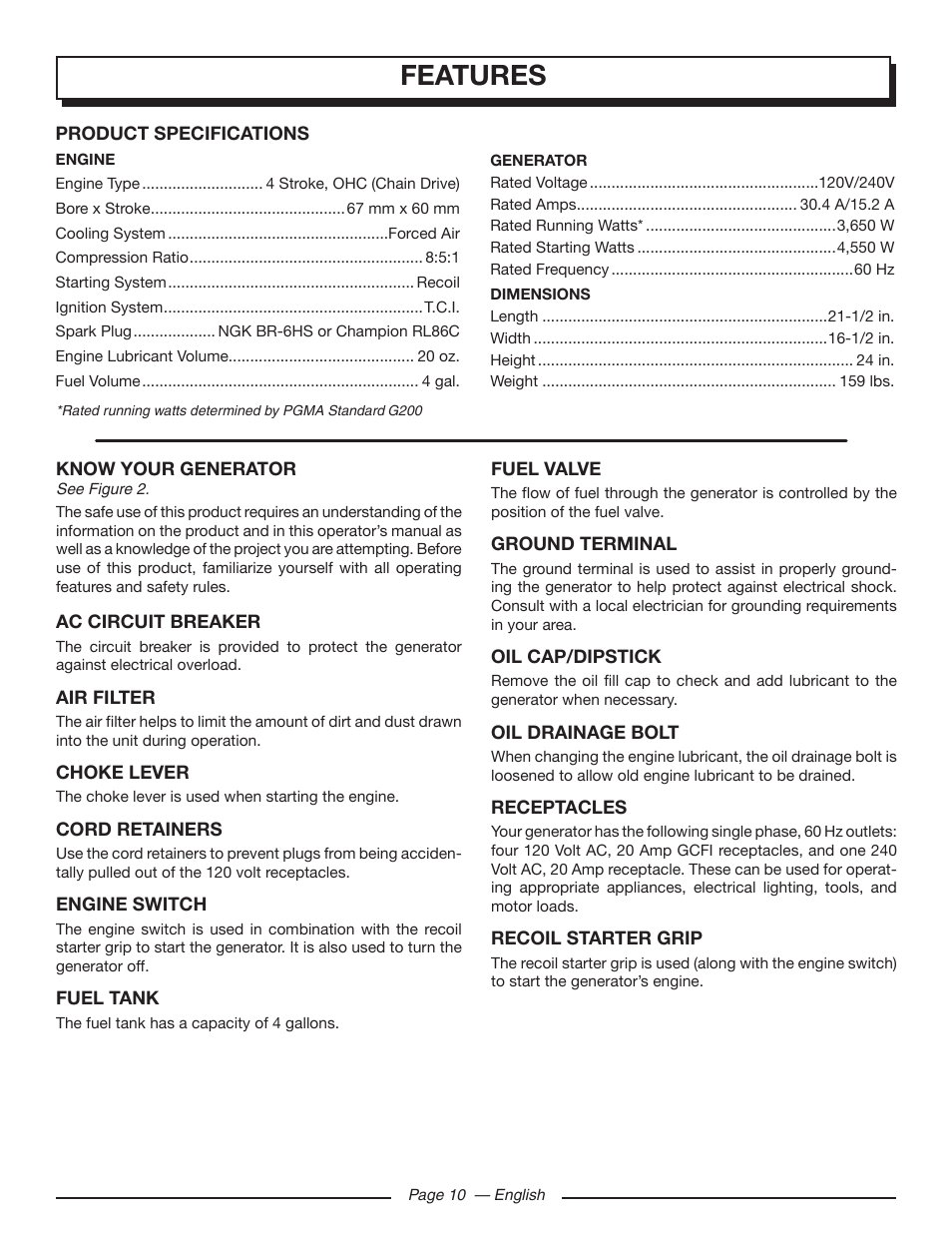 Features | Homelite UT903611 User Manual | Page 14 / 64