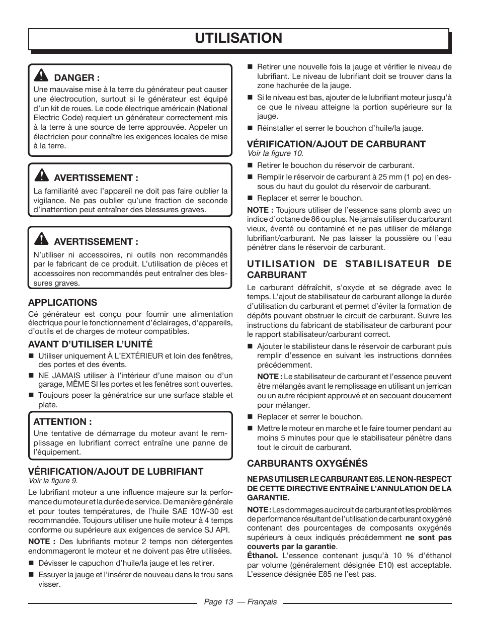 Utilisation | Homelite UT903611 User Manual | Page 36 / 64