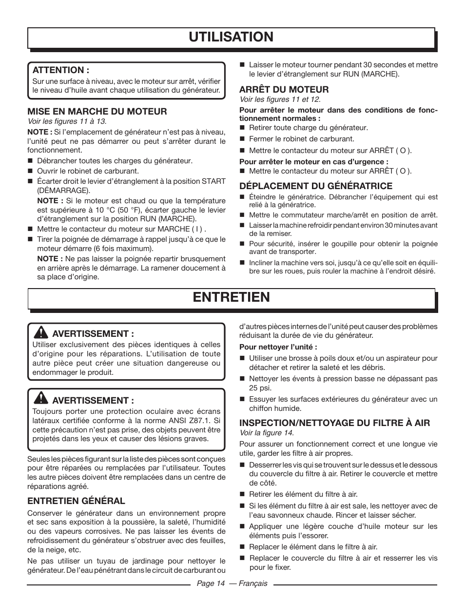 Utilisation entretien | Homelite UT903611 User Manual | Page 37 / 64