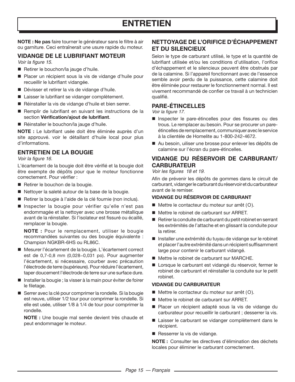 Entretien | Homelite UT903611 User Manual | Page 38 / 64