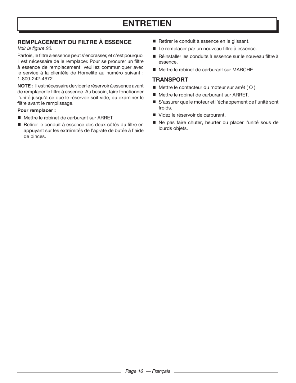 Entretien | Homelite UT903611 User Manual | Page 39 / 64