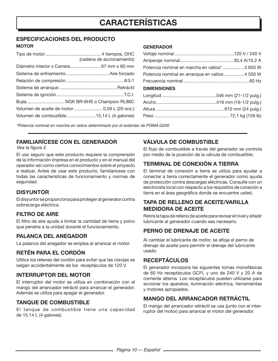 Características | Homelite UT903611 User Manual | Page 53 / 64