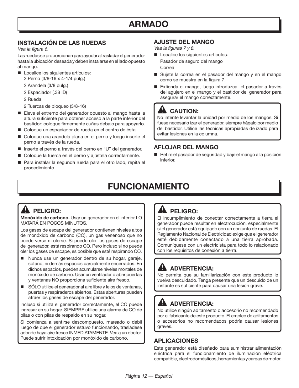 Armado funcionamiento | Homelite UT903611 User Manual | Page 55 / 64
