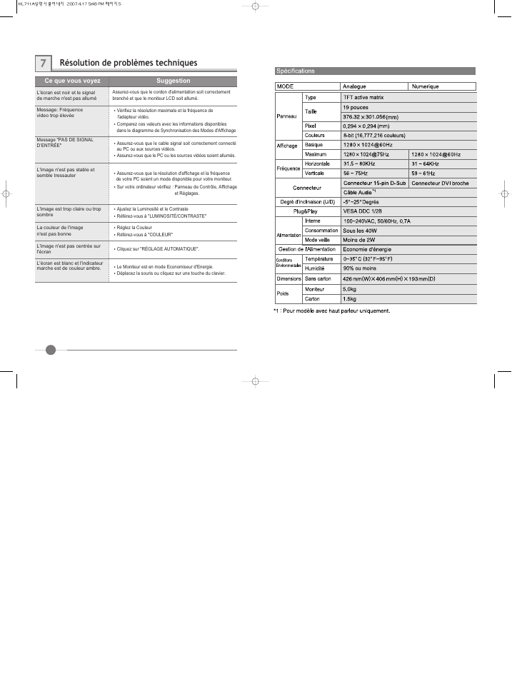 Résolution de problèmes techniques | Hyundai IT LCD Monitor U90D User Manual | Page 10 / 27